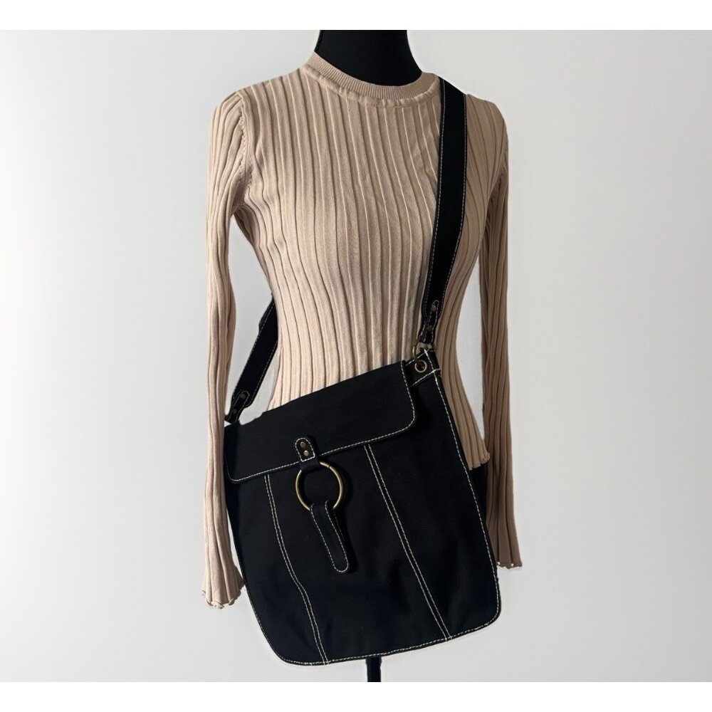 Y2K GAP Purse Black‎ Canvas White Stitching Cargo Shoulder Bag Crossbody Utility
